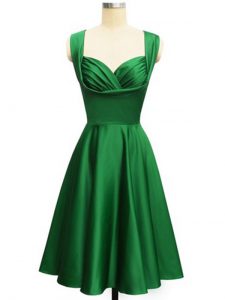 New Style Empire Dama Dress Dark Green Straps Taffeta Sleeveless Knee Length Lace Up