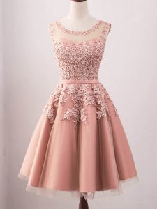 Decent Tulle Sleeveless Knee Length Quinceanera Court of Honor Dress and Lace