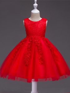 Knee Length Ball Gowns Sleeveless Red Little Girl Pageant Gowns Zipper