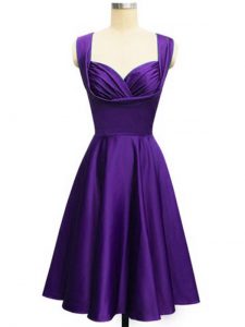 Purple Lace Up Dama Dress for Quinceanera Ruching Sleeveless Knee Length