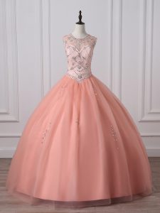 Modest Floor Length Ball Gowns Sleeveless Peach Vestidos de Quinceanera Zipper