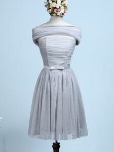 Grey Empire Tulle Strapless Sleeveless Belt Mini Length Side Zipper Quinceanera Dama Dress