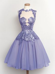 Fancy Knee Length A-line Sleeveless Lilac Dama Dress for Quinceanera Lace Up