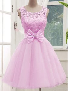 Wonderful Scoop Sleeveless Tulle Quinceanera Dama Dress Lace and Bowknot Lace Up