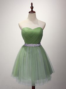 Green Sleeveless Tulle Lace Up Quinceanera Court Dresses for Prom and Party and Sweet 16