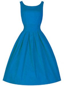 Graceful Knee Length Blue Damas Dress Taffeta Sleeveless Ruching