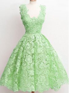 A-line Lace Court Dresses for Sweet 16 Zipper Lace Sleeveless Knee Length