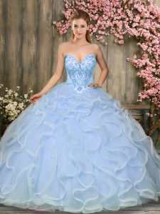 Dynamic Floor Length Light Blue Quinceanera Dress Sweetheart Sleeveless Lace Up