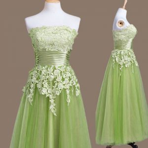 Super Lace Up Strapless Appliques Quinceanera Dama Dress Tulle Sleeveless