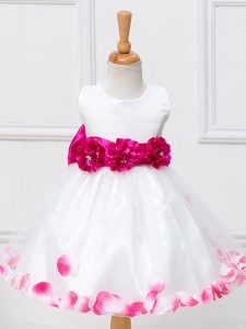 Elegant Tulle Scoop Sleeveless Zipper Appliques and Hand Made Flower Child Pageant Dress in White