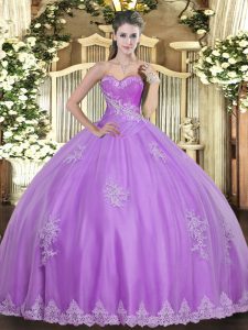 Lovely Tulle Sleeveless Floor Length Quince Ball Gowns and Beading and Appliques