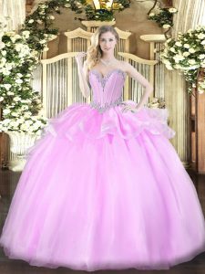 Custom Made Floor Length Lilac Sweet 16 Dress Sweetheart Sleeveless Lace Up