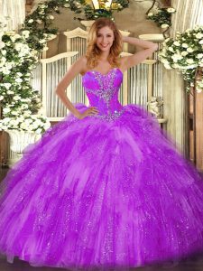 Sweetheart Sleeveless Lace Up Vestidos de Quinceanera Eggplant Purple Organza