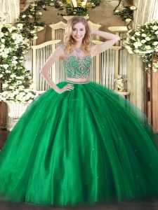 Custom Designed Tulle Sleeveless Floor Length Sweet 16 Dresses and Beading