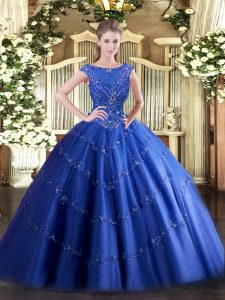 Hot Sale Sleeveless Zipper Floor Length Beading and Appliques Sweet 16 Dresses