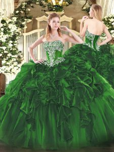 Ball Gowns Sweet 16 Quinceanera Dress Dark Green Strapless Organza Sleeveless Floor Length Lace Up