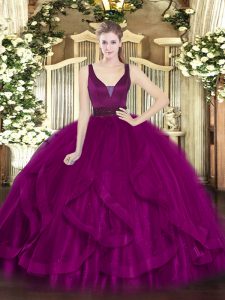 Elegant Floor Length Fuchsia Vestidos de Quinceanera Straps Sleeveless Zipper