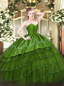 High End Sleeveless Floor Length Embroidery and Ruffled Layers Zipper Sweet 16 Quinceanera Dress with Green