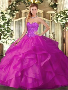 Sleeveless Beading and Ruffles Lace Up Quinceanera Dress