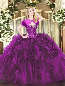 Sweetheart Sleeveless Organza Vestidos de Quinceanera Beading and Ruffles Lace Up