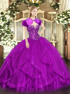 Sleeveless Lace Up Floor Length Beading and Ruffles Sweet 16 Quinceanera Dress