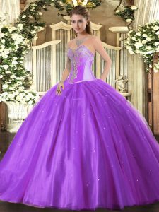 Sleeveless Beading Lace Up Quince Ball Gowns