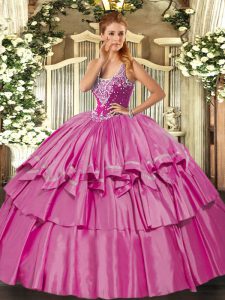 Lilac Straps Lace Up Beading and Ruffled Layers 15th Birthday Dress Sleeveless