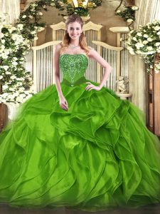 Chic Ball Gowns Organza Strapless Sleeveless Beading and Ruffles Floor Length Lace Up Sweet 16 Quinceanera Dress