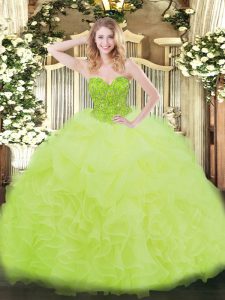 Admirable Floor Length Yellow Green Sweet 16 Dress Sweetheart Sleeveless Lace Up