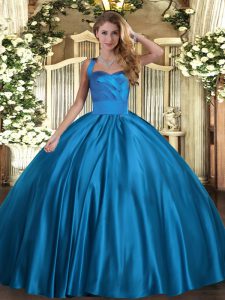 Blue Sleeveless Satin Lace Up 15 Quinceanera Dress for Military Ball and Sweet 16 and Quinceanera