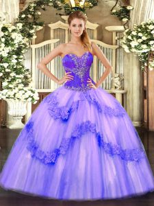 Noble Lavender Quince Ball Gowns Sweet 16 and Quinceanera with Beading Sweetheart Sleeveless Lace Up