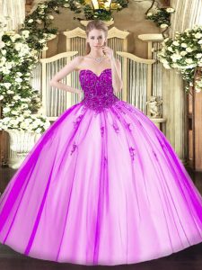 Fashion Fuchsia Sleeveless Beading Floor Length Quinceanera Gowns