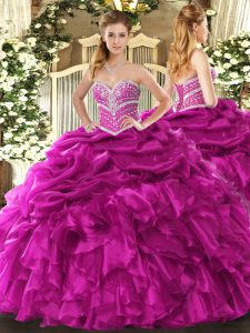 Floor Length Ball Gowns Sleeveless Fuchsia Ball Gown Prom Dress Lace Up