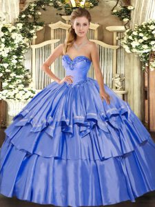 Edgy Ball Gowns Quince Ball Gowns Blue Sweetheart Organza and Taffeta Sleeveless Floor Length Lace Up