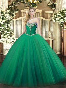 Turquoise Sleeveless Floor Length Beading Lace Up 15th Birthday Dress