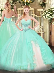 Elegant Apple Green Ball Gowns Tulle Sweetheart Sleeveless Beading and Ruffles Floor Length Lace Up Vestidos de Quinceanera