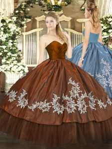 Dramatic Brown Ball Gowns Sweetheart Sleeveless Organza and Taffeta Floor Length Zipper Embroidery Sweet 16 Quinceanera Dress