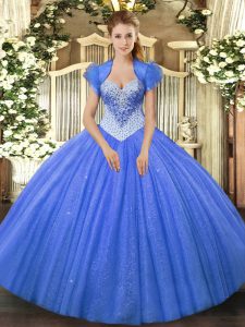 Tulle Sleeveless Floor Length 15th Birthday Dress and Beading