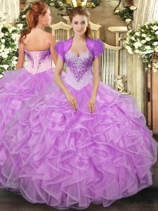 Stylish Floor Length Lilac Quinceanera Gowns Sweetheart Sleeveless Lace Up