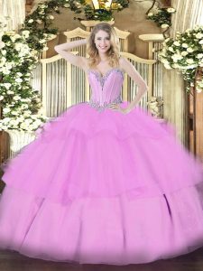 Eye-catching Tulle Sleeveless Floor Length Vestidos de Quinceanera and Beading and Ruffled Layers