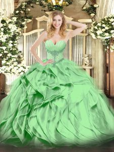 Sweetheart Sleeveless Organza Quinceanera Dress Beading and Ruffles Lace Up