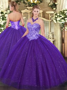 Dynamic Ball Gowns 15th Birthday Dress Purple Sweetheart Tulle Sleeveless Floor Length Lace Up