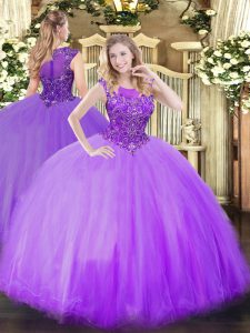 Scoop Sleeveless Zipper Quinceanera Gowns Lilac Tulle