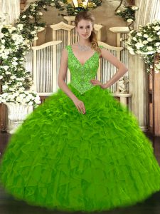 Discount Organza Sleeveless Floor Length Sweet 16 Dress and Beading and Ruffles