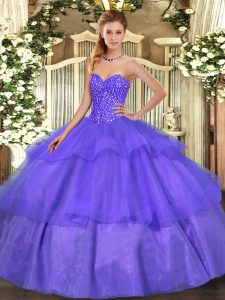 Excellent Sleeveless Beading and Ruffled Layers Lace Up 15 Quinceanera Dress