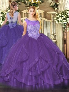 Sleeveless Lace Up Floor Length Beading and Ruffles Sweet 16 Dresses