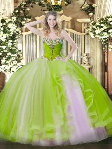 Smart Yellow Green Sweetheart Lace Up Beading and Ruffles Quinceanera Gown Sleeveless