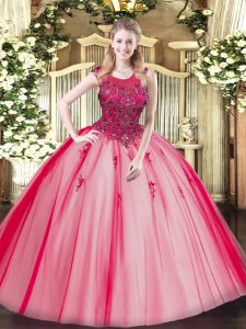 Perfect Red Scoop Zipper Beading Sweet 16 Dress Sleeveless