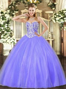 Vintage Sweetheart Sleeveless Quinceanera Dress Floor Length Beading Lavender Tulle