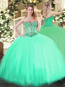 Stunning Aqua Blue Sleeveless Tulle Lace Up Vestidos de Quinceanera for Sweet 16 and Quinceanera